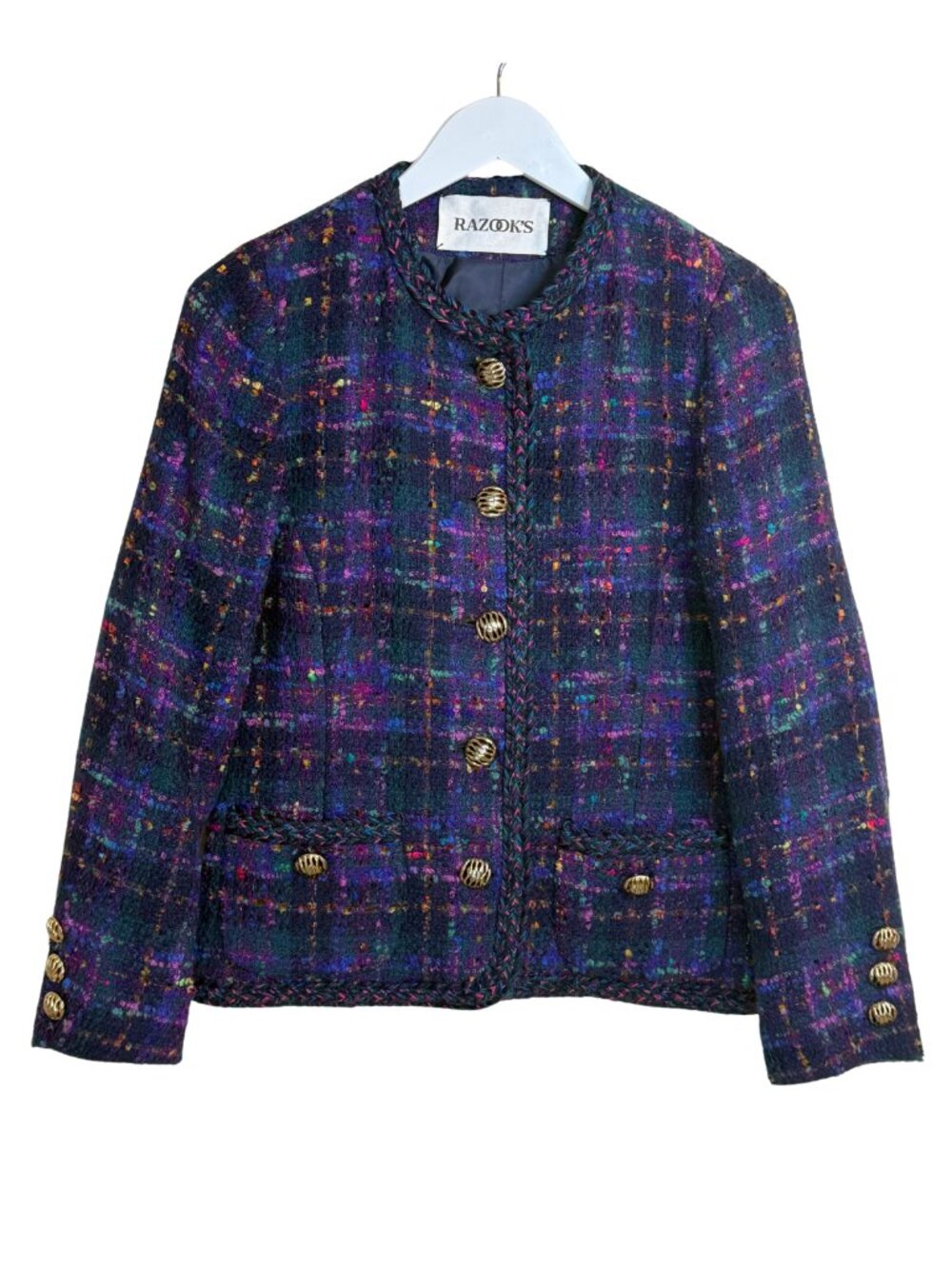 Vintage Razook's Tweed Boucle Blazer Gold Buttons